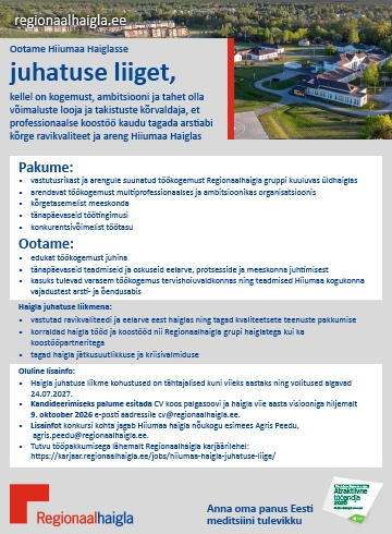 Hiiumaa Haigla tööpakkumine 1/4 avaleht 24.09-9.10